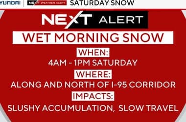 Snow showers arrive early Saturday in the Philadelphia region. Here's the weather forecast.
